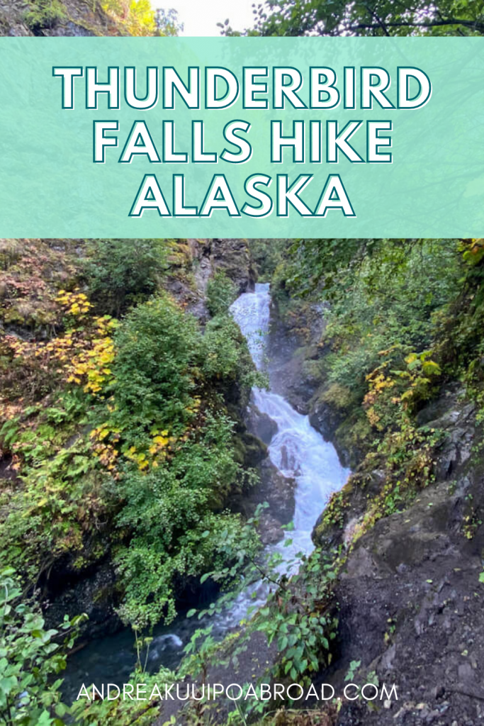 Hike Thunderbird Falls in Chugiak, Alaska. This is the best waterfall hikes near Anchorage in Southcentral Alaska. If you are traveling to Anchorage, Alaska, this is a great day hike to add to your Alaska vacation. #alaska #hiking #alaskahike #anchorage #travelalaska