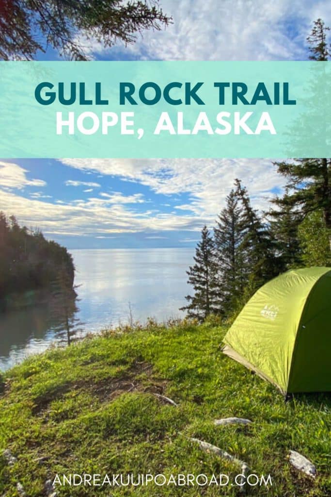 Hike Gull Rock Trail in Hope, Alaska. This is the best hike in Hope in Southcentral Alaska. If you are traveling to Hope, Alaska, this is a great overnight hike or backpacking trip to add to your Alaska vacation. #alaska #hiking #alaskahike #hopealaska #travelalaska