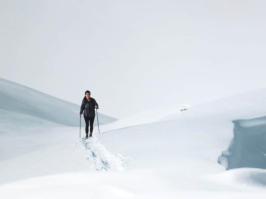 winter hiking in snow alaska